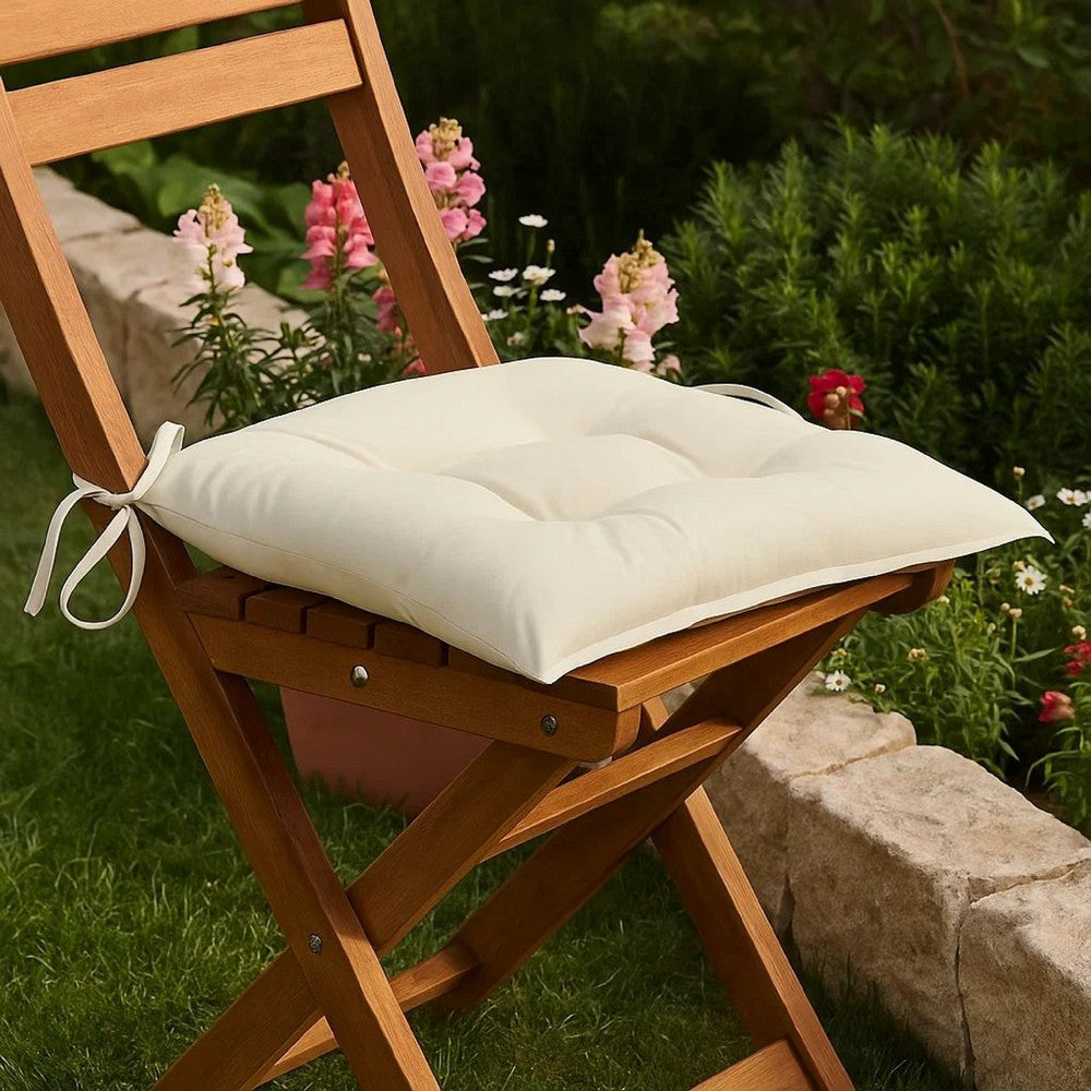 Outdoor Cushion for Chair Set of 2, Tufted Cream White Oxford Fabric -BM325891
