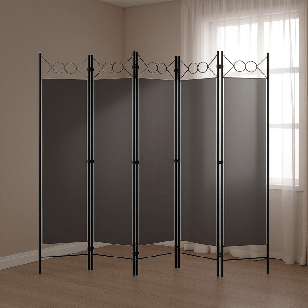5 Panel Folding Room Divider Screen 79 Inch Tall, Gray Iron, Polyester -BM325894