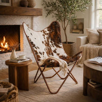 Srie Butterfly Chair, Steel Frame, Brown and White Cowhide Leather -BM325899
