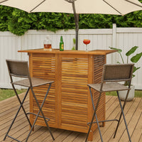 Outdoor Bar Counter Table w Shelves, 43 Inch Brown Solid Acacia Wood -BM325903