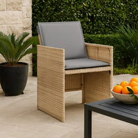 Outdoor Accent Chair Set of 4, Beige Rattan, Gray High Back Cushions -BM325911