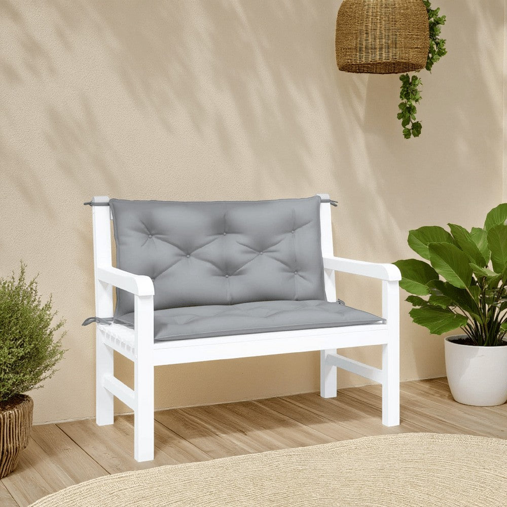 Claire Outdoor Cushion for Bench Set of 2, 39in Gray Tufted Oxford -BM325915
