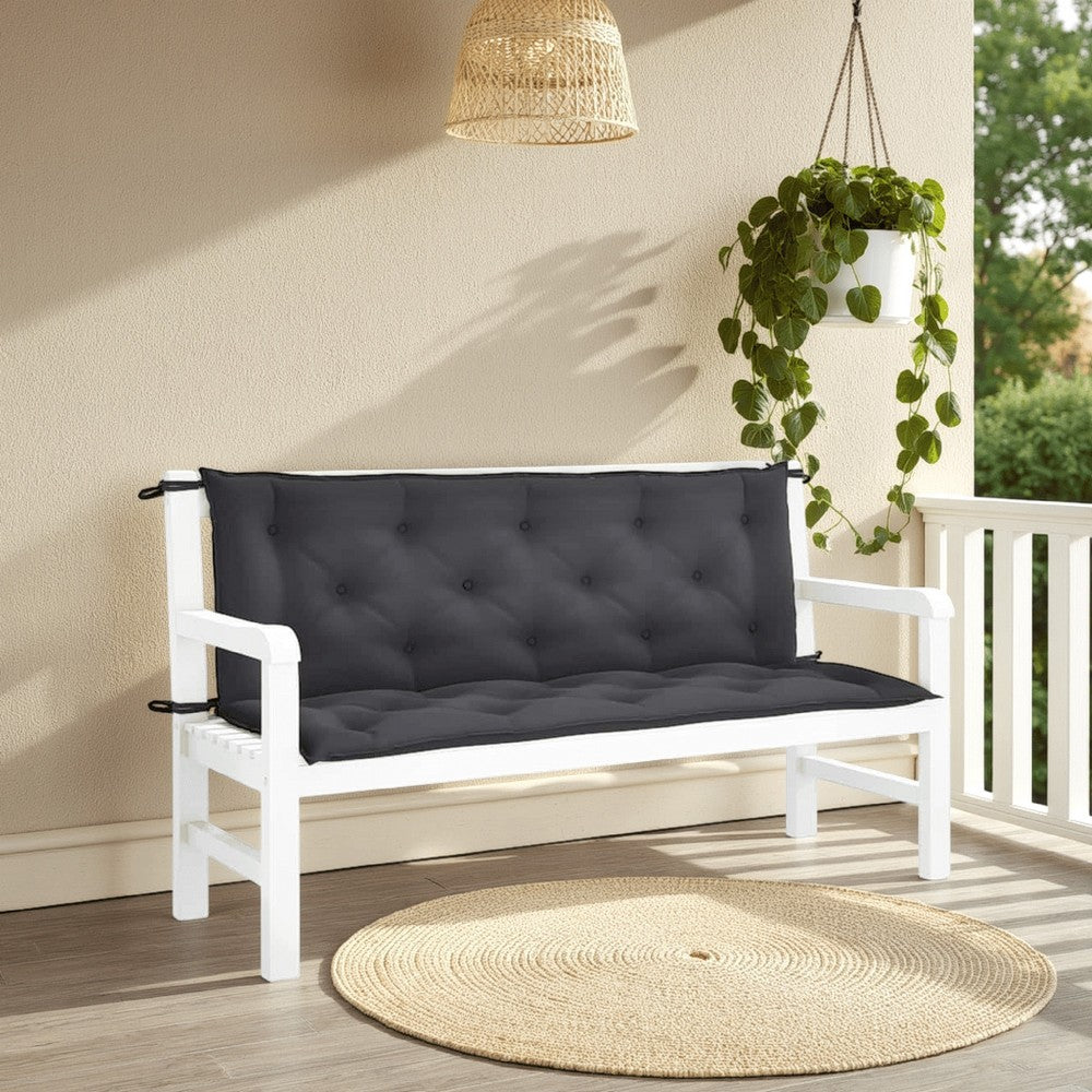 Claire Outdoor Cushion for Bench, 59 Inch, Black Tufted Oxford Fabric -BM325917