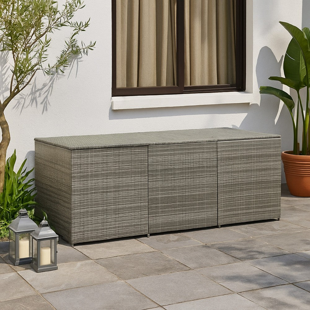 Outdoor Storage Box with Gas Lift, 71 Inch Rectangular, Gray Rattan -BM325921