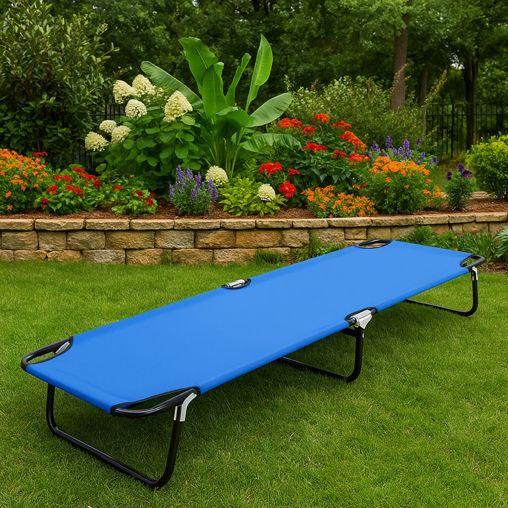 Zena Outdoor Foldable Sun Chaise Lounger 75inch, Steel, Blue Polyester -BM325922