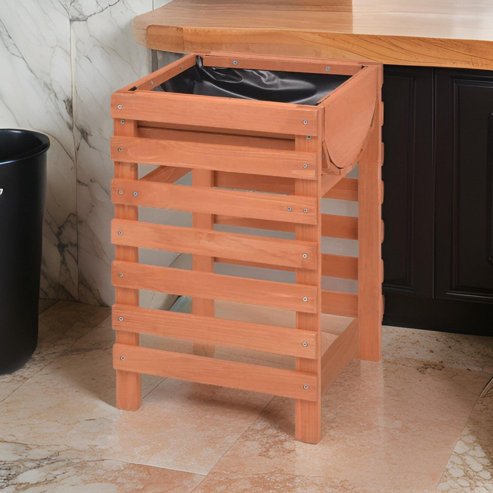 Outdoor Planter with Standing Slatted Design, Natural Brown Fir Wood -BM325927