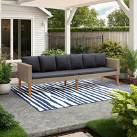Outdoor 3 Seater Patio Sofa, 86 Inch Beige Poly Rattan, Gray Cushions -BM325928