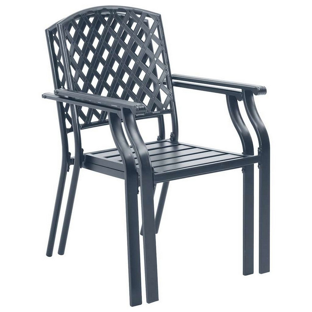 Stackable Outdoor Dining Chair Set of 2, Mesh Black Steel, 17 Inch -BM325930