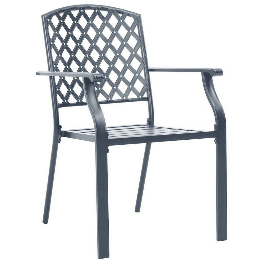 Stackable Outdoor Dining Chair Set of 2, Mesh Black Steel, 17 Inch -BM325930