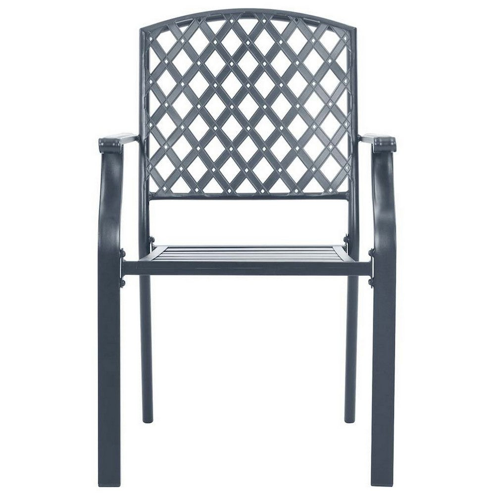Stackable Outdoor Dining Chair Set of 2, Mesh Black Steel, 17 Inch -BM325930