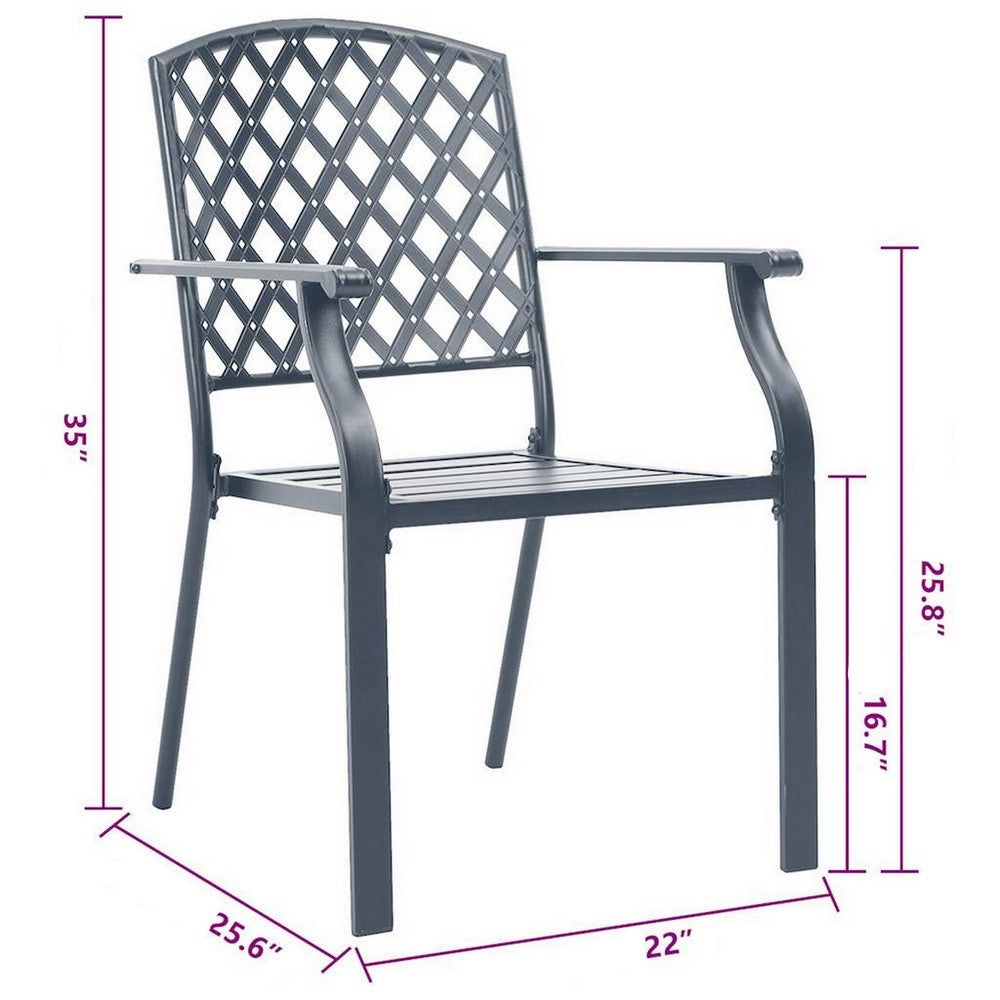 Stackable Outdoor Dining Chair Set of 2, Mesh Black Steel, 17 Inch -BM325930