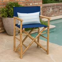 Foldable Directors Chair Set of 2, Accent Bamboo Frame, Blue Polyester -BM325931