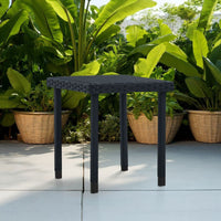 Outdoor Side End Tea Table, 16 Inch Steel, Square Black Poly Rattan -BM325932