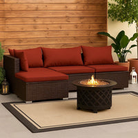 Faye 4pc Outdoor Modular Sofa Set, Brown Poly Rattan and Red Polyester -BM325934