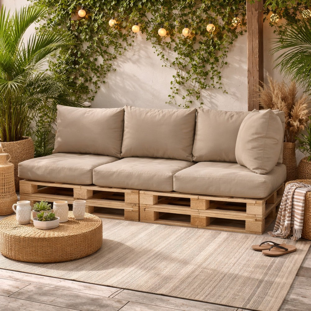 Paom 3pc Outdoor Pallet Cushions, Hollow Fiber, Taupe Oxford Fabric -BM325942