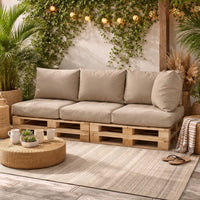 Paom 3pc Outdoor Pallet Cushions, Hollow Fiber, Taupe Oxford Fabric -BM325942