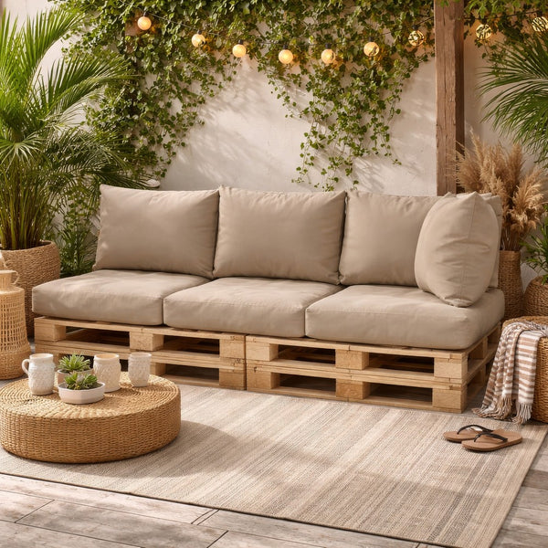 Paom 3pc Outdoor Pallet Cushions, Hollow Fiber, Taupe Oxford Fabric -BM325942