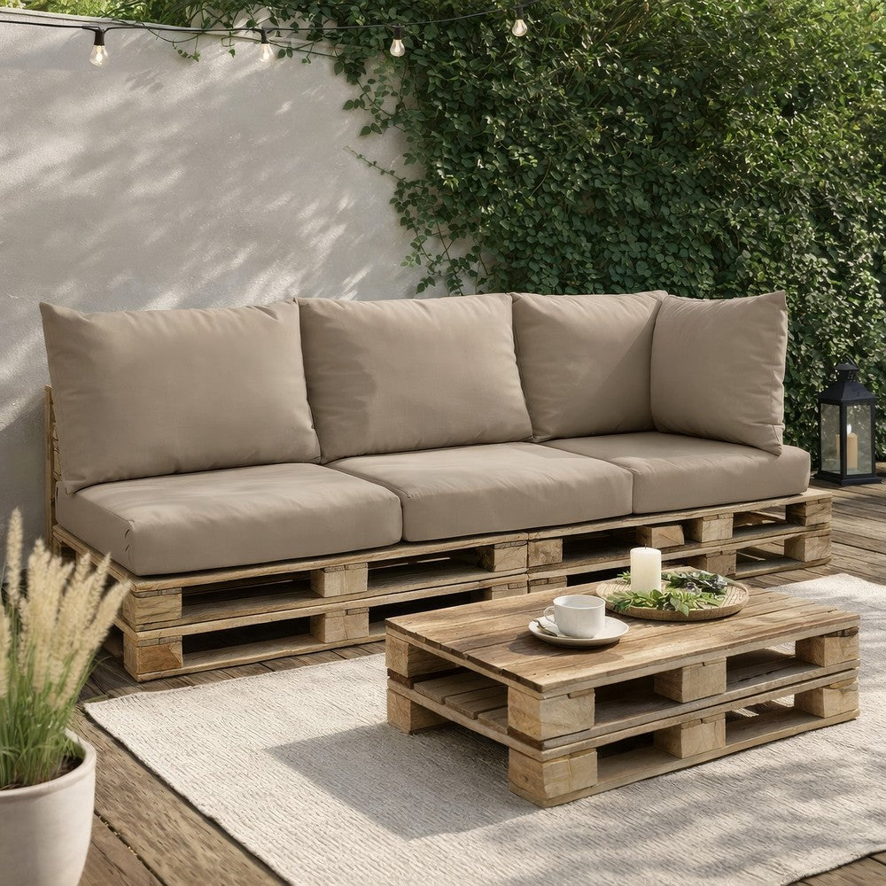 Paom 3pc Outdoor Pallet Cushions, Hollow Fiber, Taupe Oxford Fabric -BM325942