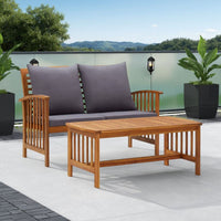Mia 2pc Loveseat Sofa and Coffee Table Set, Slatted Acacia Wood, Gray -BM325947