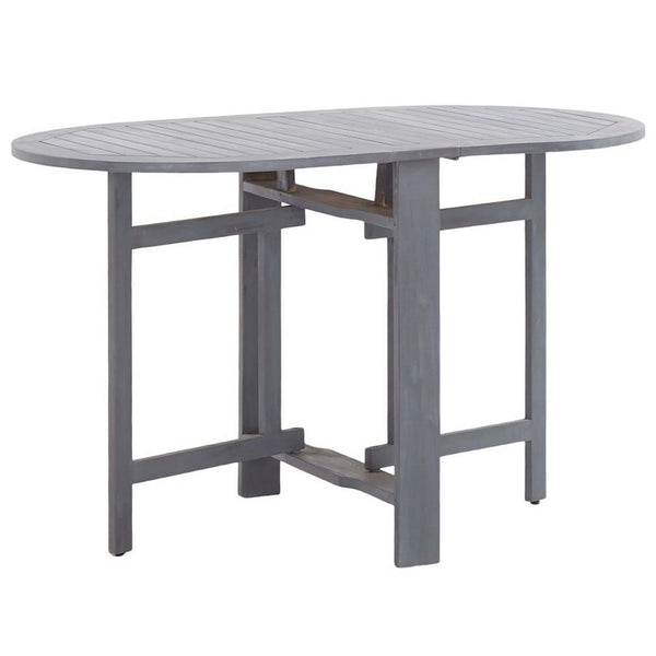 Oval Outdoor Dining Table, Foldable Design, 48 Inch, Gray Acacia Wood -BM325949