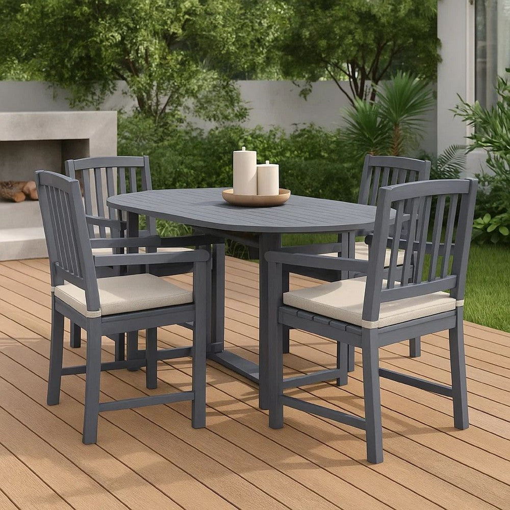 Oval Outdoor Dining Table, Foldable Design, 48 Inch, Gray Acacia Wood -BM325949