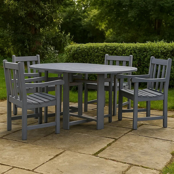 Oval Outdoor Dining Table, Foldable Design, 48 Inch, Gray Acacia Wood -BM325949