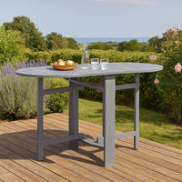 Oval Outdoor Dining Table, Foldable Design, 48 Inch, Gray Acacia Wood -BM325949