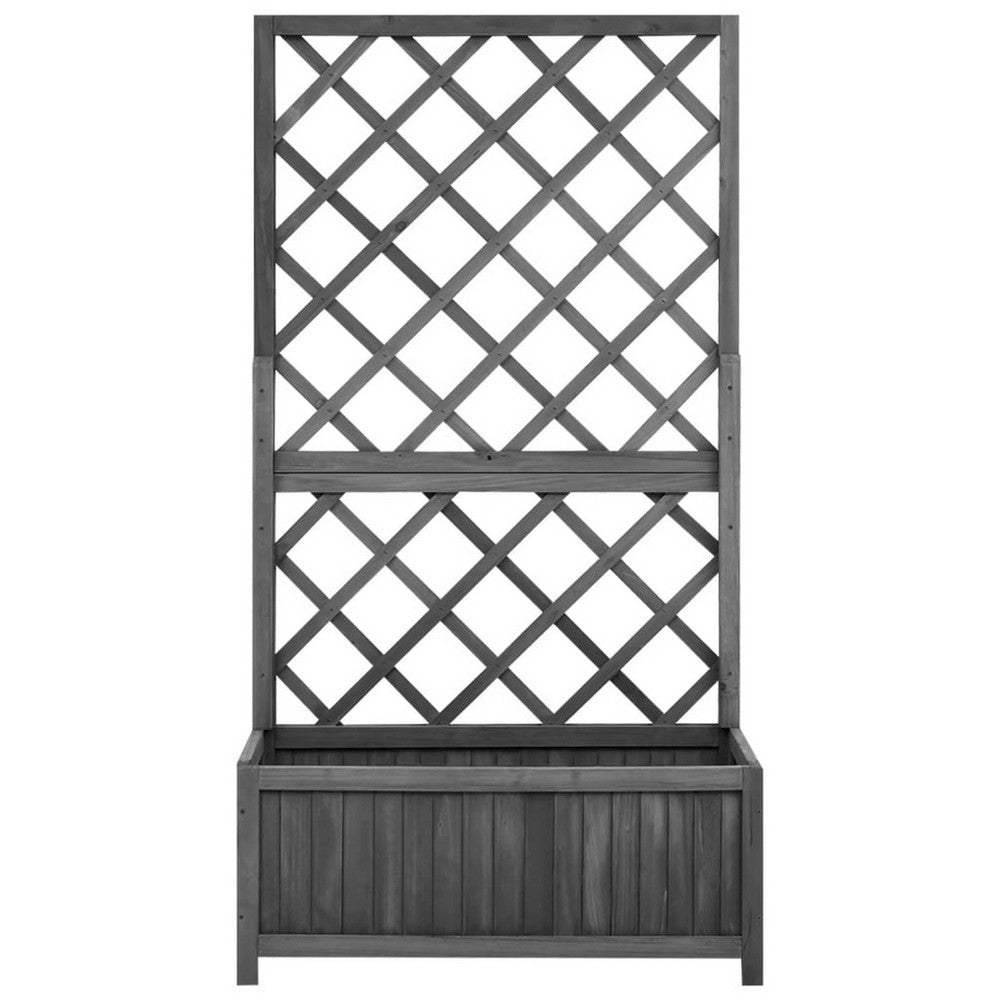 Madie Outdoor Garden Planter, Trellis Design, 53 Inch Black Fir Wood -BM325955
