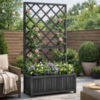 Madie Outdoor Garden Planter, Trellis Design, 53 Inch Black Fir Wood -BM325955