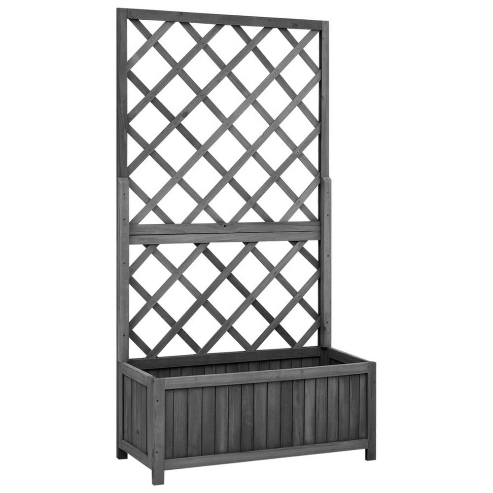 Madie Outdoor Garden Planter, Trellis Design, 53 Inch Black Fir Wood -BM325955