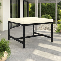 Reno Outdoor Sectional Footrest Ottoman, Black Rattan, Ivory Polyester -BM325957