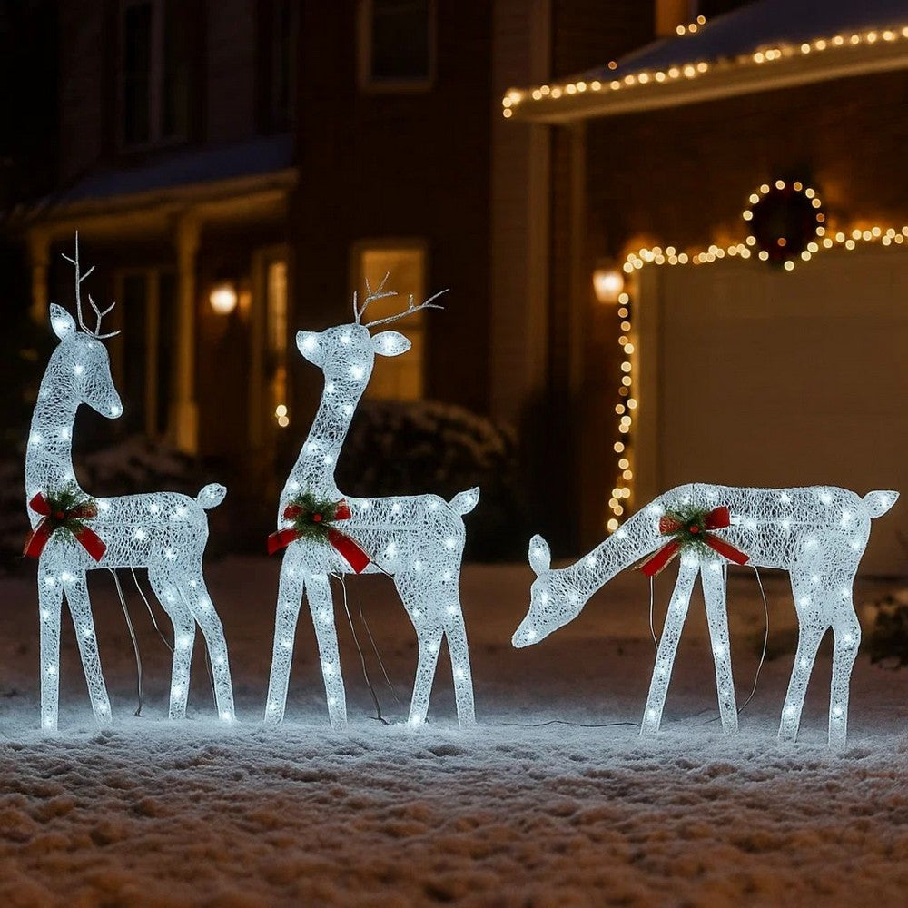 Outdoor 3 Reindeer Christmas Decoration, 90 Cool White LEDs, Steel -BM325958
