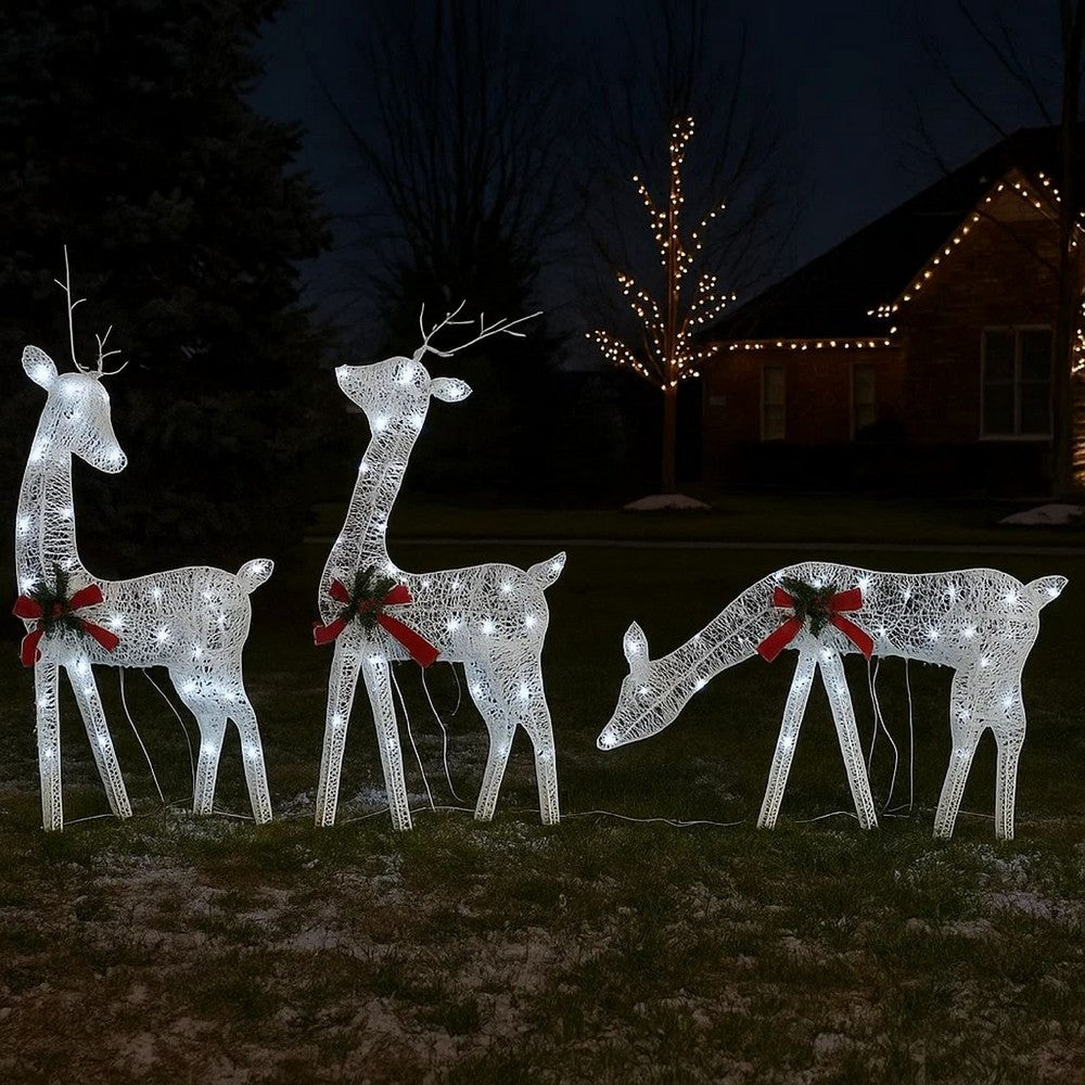 Outdoor 3 Reindeer Christmas Decoration, 90 Cool White LEDs, Steel -BM325958