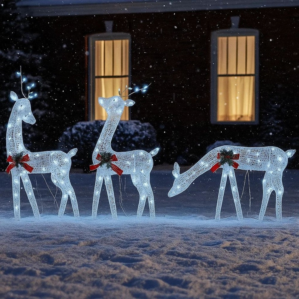 Outdoor 3 Reindeer Christmas Decoration, 90 Cool White LEDs, Steel -BM325958