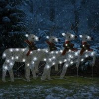 Outdoor 4 Reindeer Christmas Decor, 80 Cool White LEDs, Silver Metal -BM325960