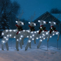 Outdoor 4 Reindeer Christmas Decor, 80 Cool White LEDs, Silver Metal -BM325960