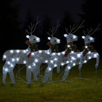 Outdoor 4 Reindeer Christmas Decor, 80 Cool White LEDs, Silver Metal -BM325960