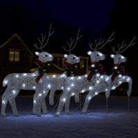 Outdoor 4 Reindeer Christmas Decor, 80 Cool White LEDs, Silver Metal -BM325960