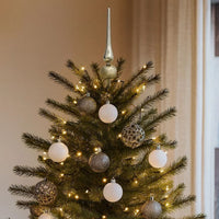 61pc Christmas Ornament Set w Topper, LED String Lights, White Silver -BM325966