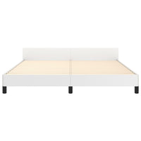 Queen Size Bed, White Faux Leather Upholstered Headboard, Wood Slats -BM325967