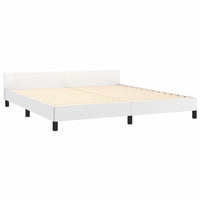 Queen Size Bed, White Faux Leather Upholstered Headboard, Wood Slats -BM325967