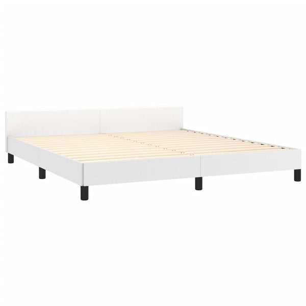 Queen Size Bed, White Faux Leather Upholstered Headboard, Wood Slats -BM325967