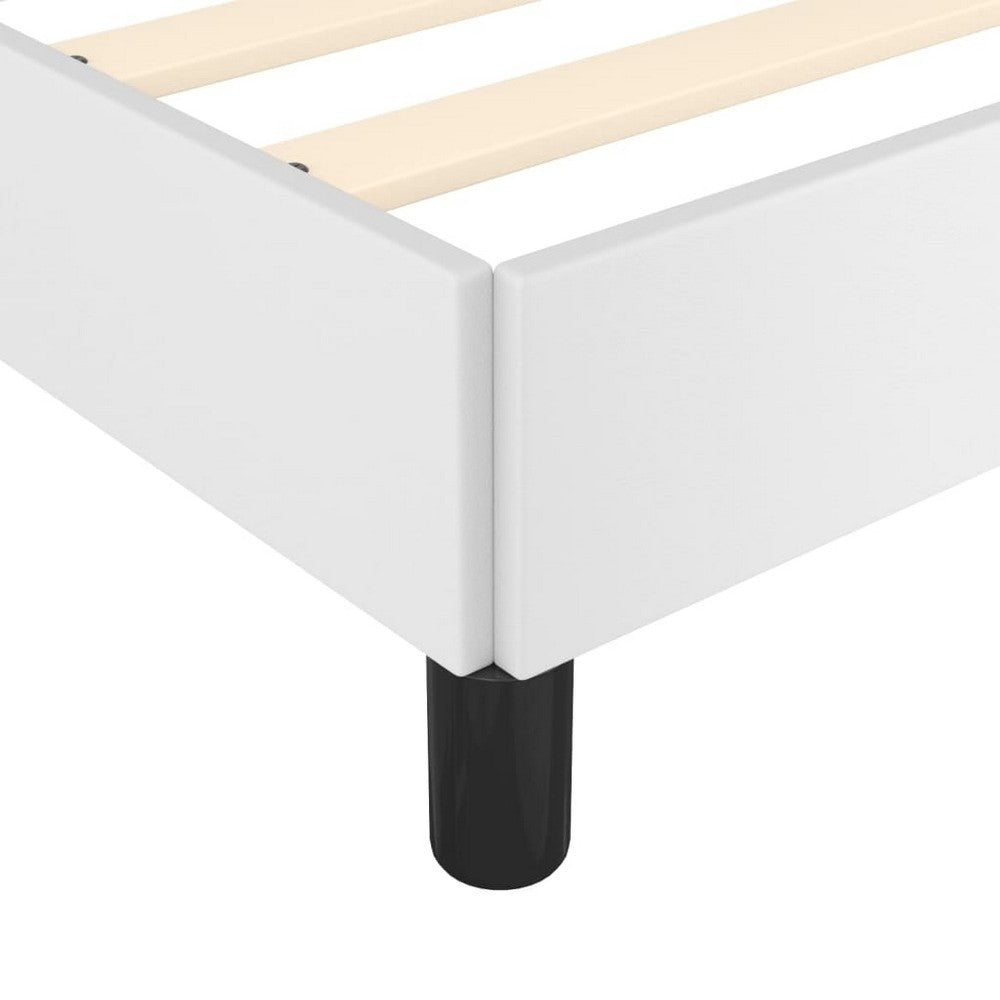 Queen Size Bed, White Faux Leather Upholstered Headboard, Wood Slats -BM325967