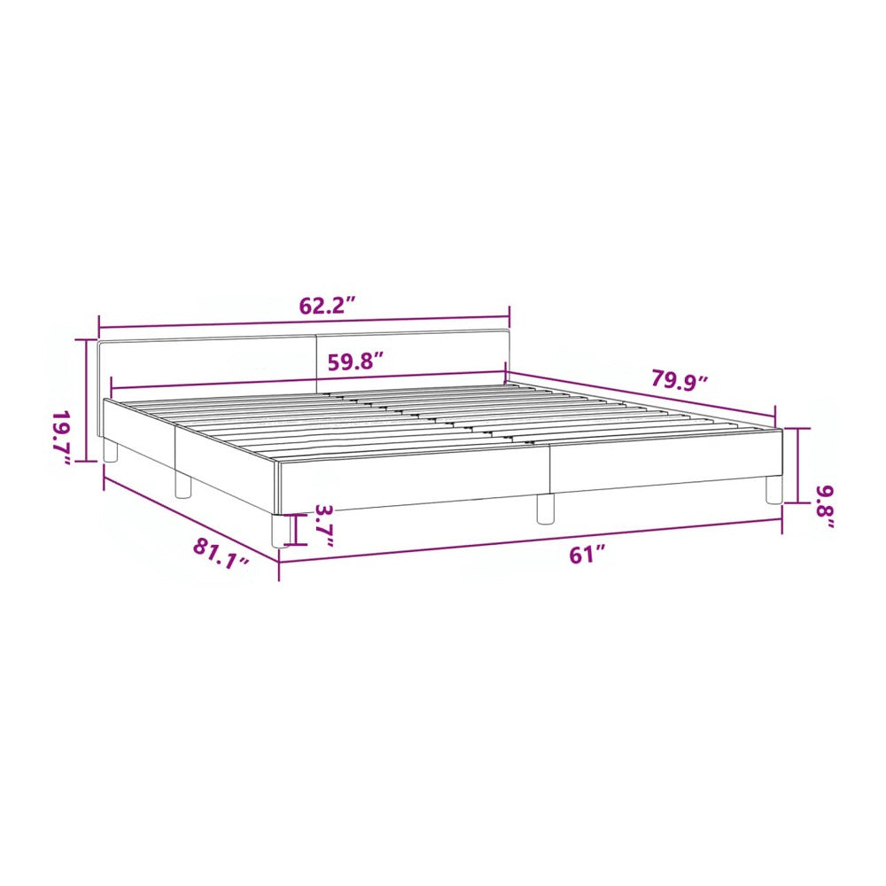 Queen Size Bed, White Faux Leather Upholstered Headboard, Wood Slats -BM325967
