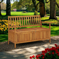 Outdoor Storage Bench, Slatted, 47 Inch Natural Brown Acacia Wood -BM325968