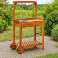 Outdoor Rolling Garden Cart on Wheels, Multi Purpose w Tray, Brown -BM325969