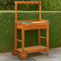 Outdoor Rolling Garden Cart on Wheels, Multi Purpose w Tray, Brown -BM325969