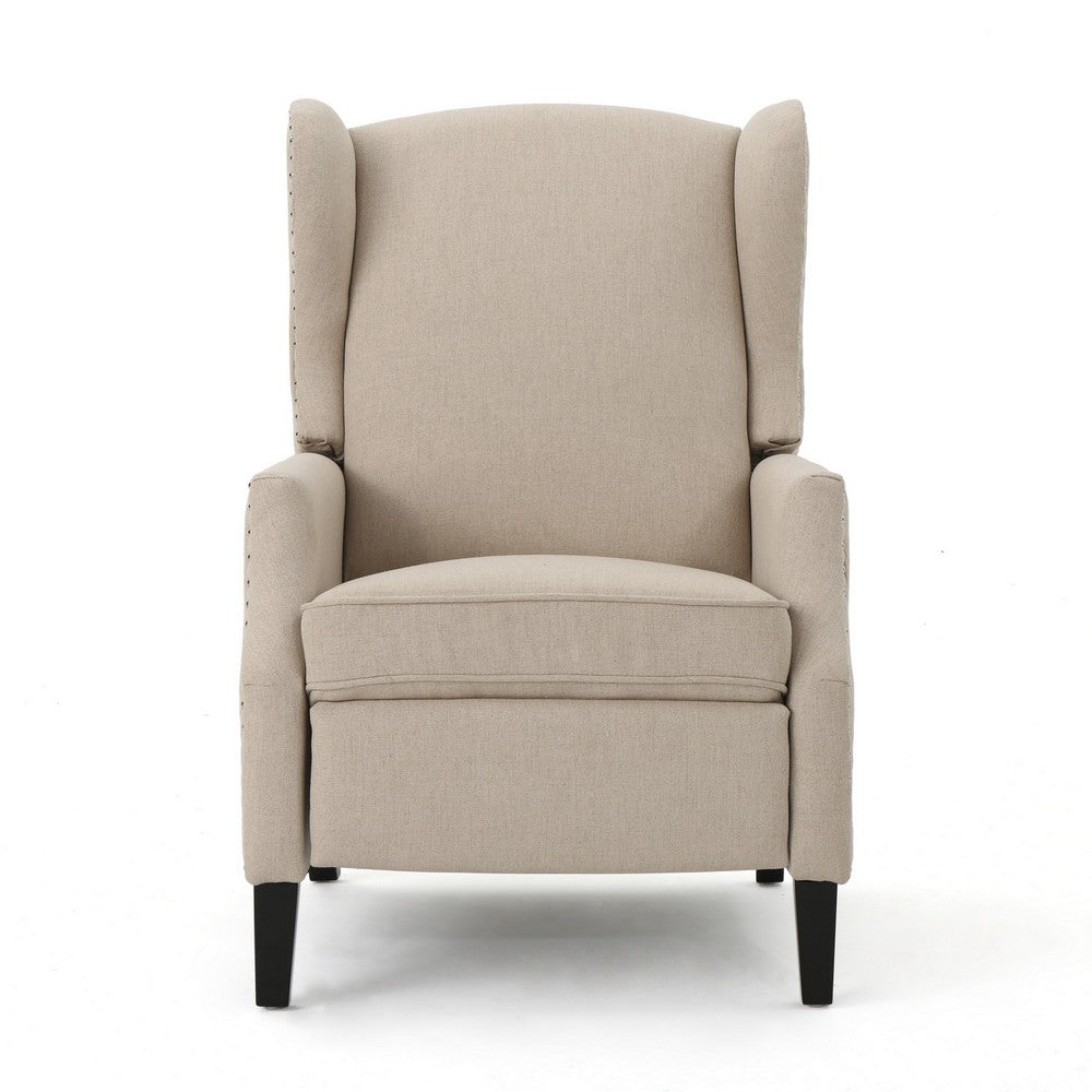Nora Manual Recliner Lounge Chair, Wingback, Nailhead Trim, Beige -BM325973