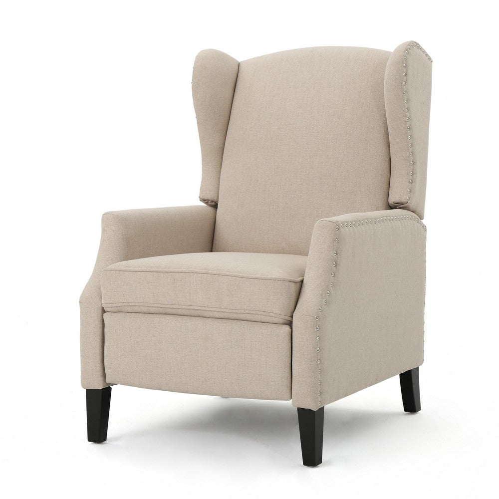 Nora Manual Recliner Lounge Chair, Wingback, Nailhead Trim, Beige -BM325973