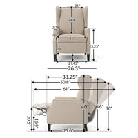 Nora Manual Recliner Lounge Chair, Wingback, Nailhead Trim, Beige -BM325973